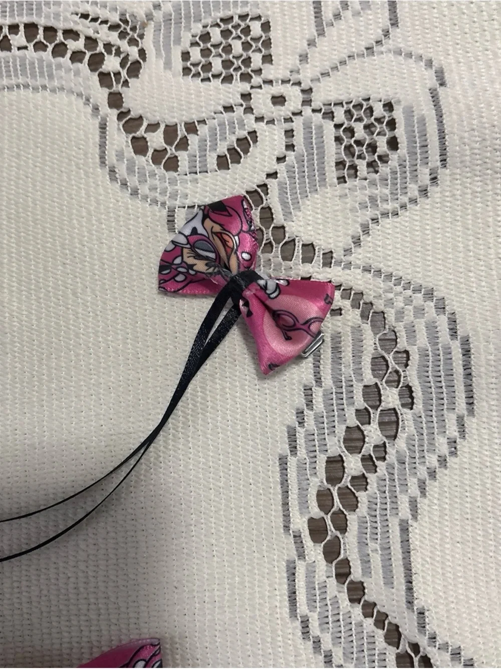 Kids Hair Bow Set - Black Organza Bows with Pink Rose Print Accents